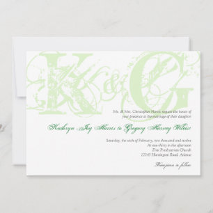 Mint green antique grunge monogram wedding invite