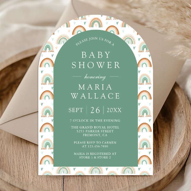 Mint Green Arch Boho Rainbow Baby Shower Invitation (Creator Uploaded)