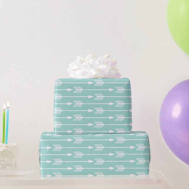 Mint Green Arrows Pattern Wrapping Paper (Party Gifts)