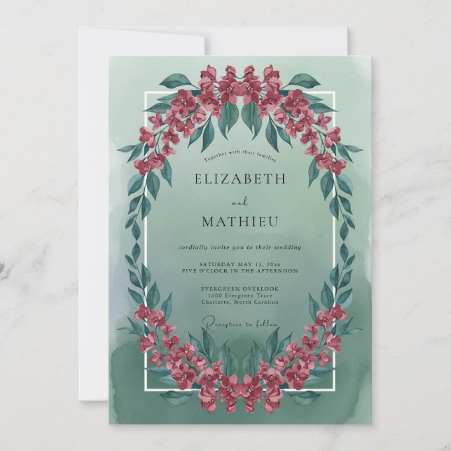 Mint Green Artful Blossom Wedding Invitation (Front)
