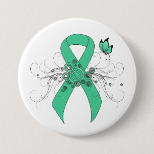 Mint Green Awareness Ribbon with Butterfly 7.5 Cm Round Badge