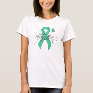 Mint Green Awareness Ribbon with Butterfly T-Shirt