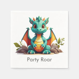 Mint Green Baby Dragon Party Roar Paper Napkins