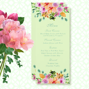 Mint Green Background Floral Spring Summer Wedding Menu