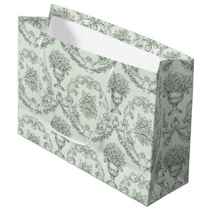 Mint Green Baroque Cherub and Floral Urn Toile (2) Large Gift Bag