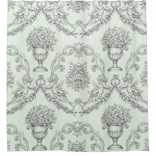 Mint Green Baroque Cherub and Floral Urn Toile (2) Shower Curtain
