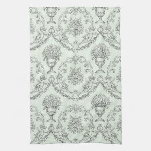 Mint Green Baroque Cherub and Floral Urn Toile (2) Tea Towel