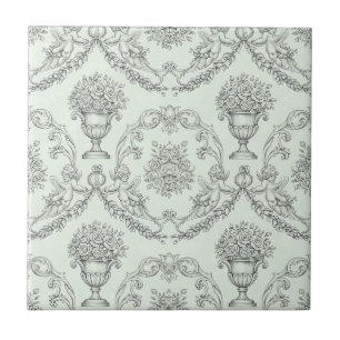 Mint Green Baroque Cherub and Floral Urn Toile (2) Tile