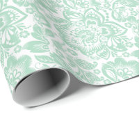 Mint Green Baroque Floral Damasks On White