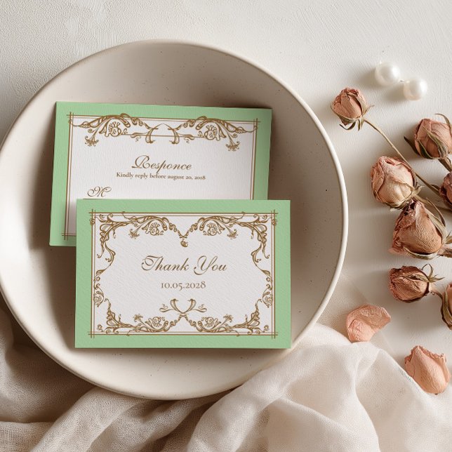 Mint Green Baroque Wedding Thank You Card (Creator Uploaded)