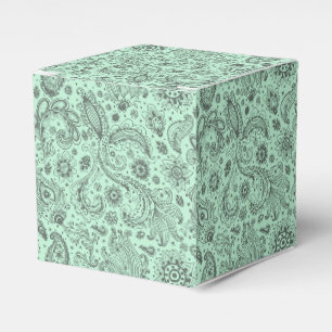 Mint Green Batik boho style floral paisley pattern Favour Box