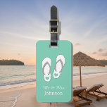 Mint green beach slippers travel luggage tags<br><div class="desc">Mint green beach slippers travel luggage tags for newly weds / honeymooners. Personalised mr and mrs travel label with cute heart sandals. Romantic beach theme design. Cute wedding gift idea for bride and groom. Romance theme for new husband and wife.</div>