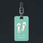 Mint green beach slippers travel luggage tags<br><div class="desc">Mint green beach slippers travel luggage tags for newly weds / honeymooners. Personalised mr and mrs travel label with cute heart sandals. Romantic beach theme design. Cute wedding gift idea for bride and groom. Romance theme for new husband and wife.</div>