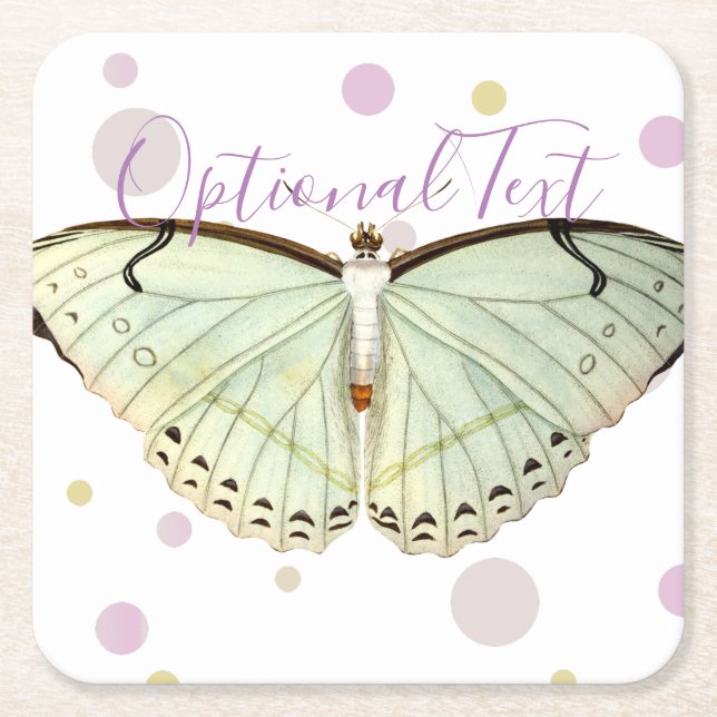 Mint Green Beauty Butterfly Square Paper Coaster (Front)
