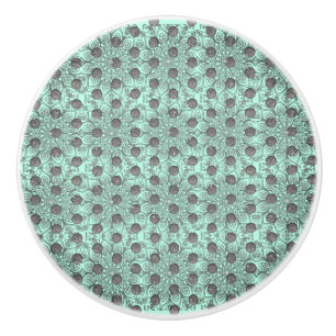 Mint Green, Black, and Gray Polka Dots Pattern Ceramic Knob
