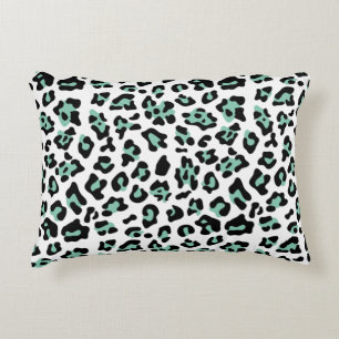 Mint Green Black Leopard Animal Print Pattern Decorative Cushion