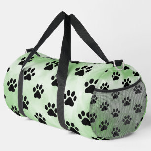 Mint Green Black Paw Print monogram personalise Duffle Bag
