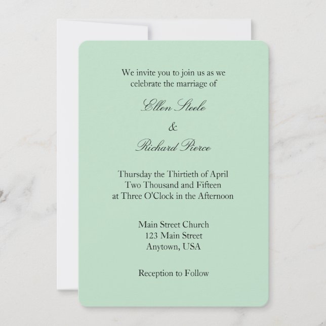 Mint Green Black Plain Simple Wedding Invitation (Front)