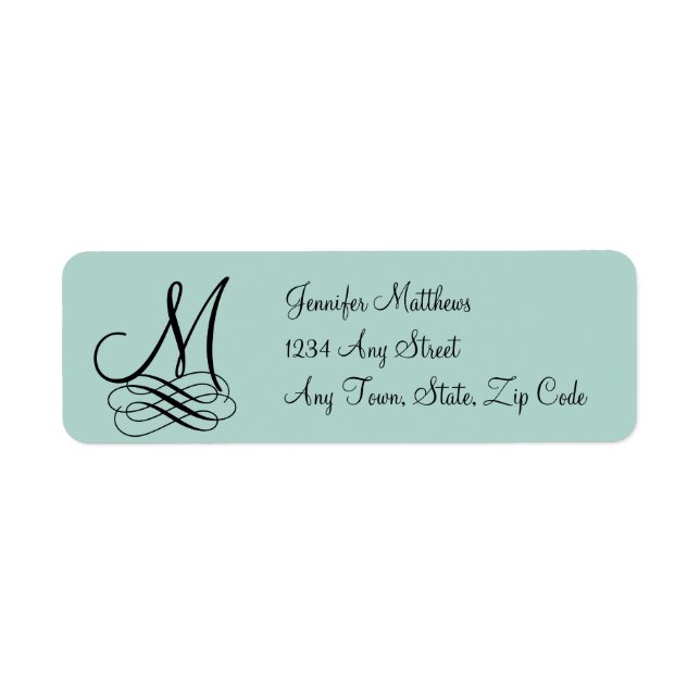 Mint Green, Black Swirls Monogram Wedding (Front)