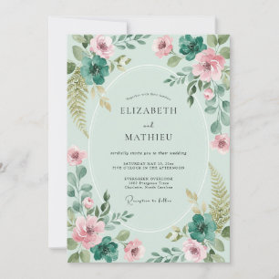 Mint Green Blissful Botanical Wedding Invitation