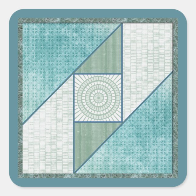 Mint Green & Blue Attic Window Quilt Square Sticker (Front)