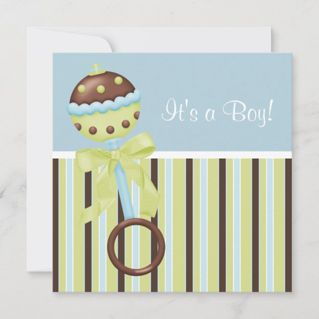 Mint Green Blue Brown Baby Boy Shower Invitations (Front)