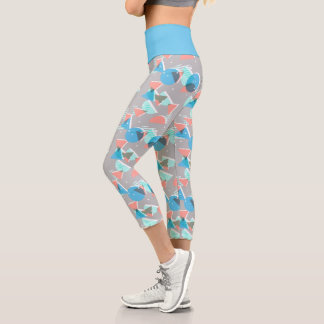 Mint Green Blue Coral Blush Pink 50s Art Pattern Capri Leggings