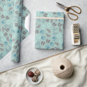 Mint Green Blue Grey Animal Tracks Pattern Wrapping Paper