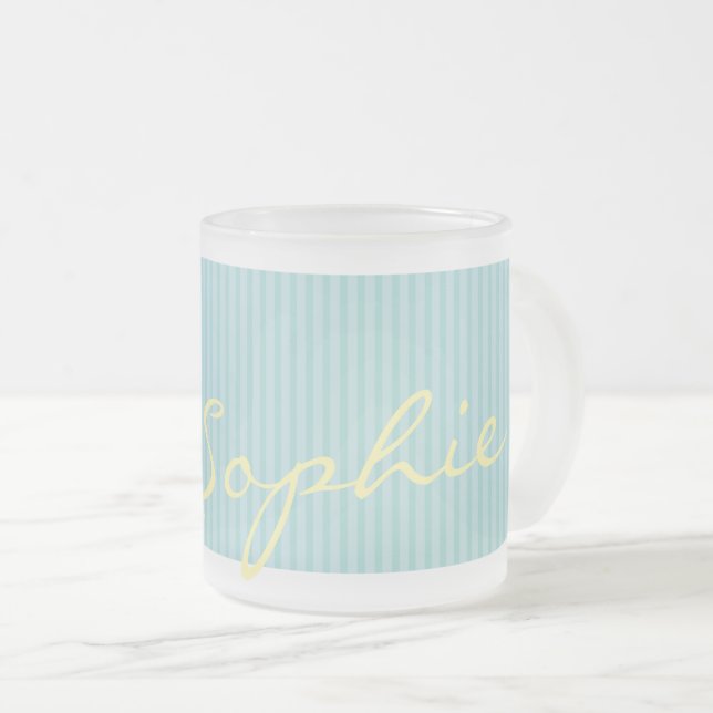 Mint Green & Blue Name Mug – Solid Thin Stripes (Front Right)