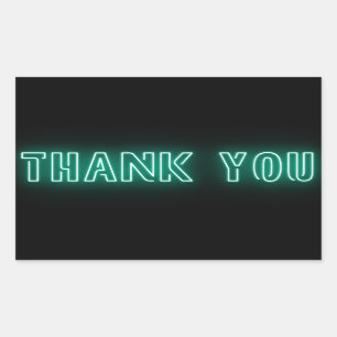 Mint Green Blue Neon Sign Trendy Thank You Rectangular Sticker