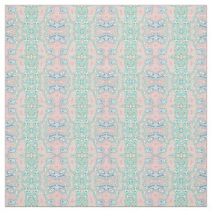 Mint Green Blue Pink Retro Nouveau Mosaic Pattern Fabric