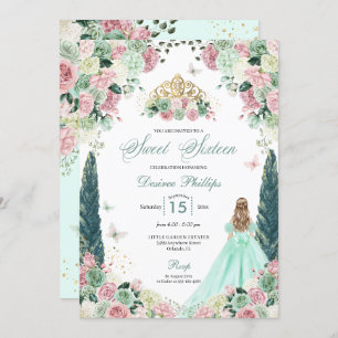 Mint Green & Blush Enchanted Garden Sweet Sixteen Invitation