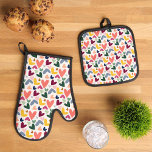 Mint Green Blush Pink Blue Hearts Art Pattern Oven Mitt & Pot Holder Set<br><div class="desc">Explore a sleek, modern oven mitt and pot holder set that features a playful and appealing design, showcasing a contemporary pattern of pastel blush pink, light and dark blue, coral orange, mint green, and yellow Valentine love hearts on a white backdrop. This set represents a fusion of elegance, style, and...</div>