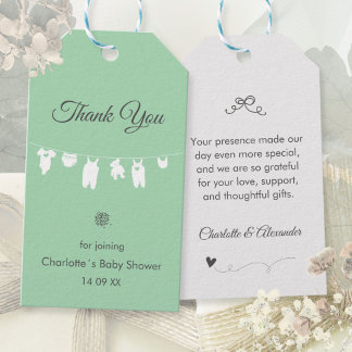 Mint Green Boho Elegant Thank You Baby Shower Gift Tags