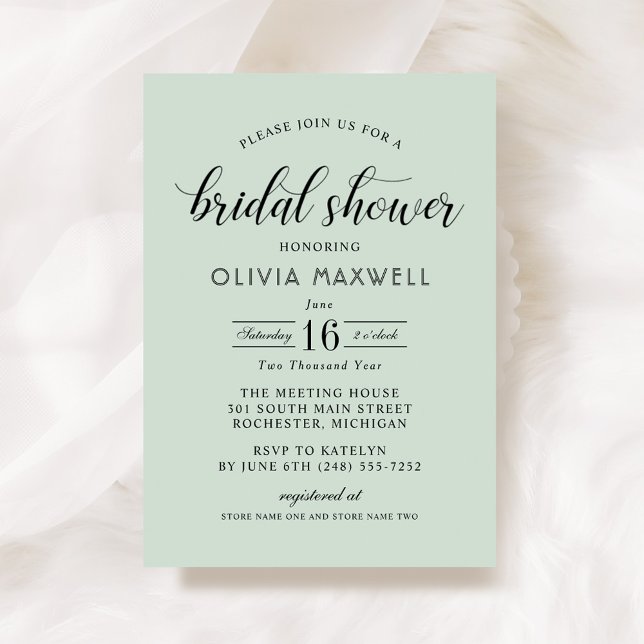 Mint Green Bold Date Wedding Bridal Shower Invitation (Creator Uploaded)