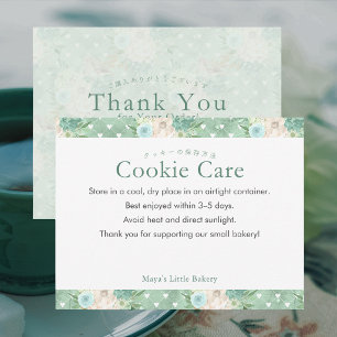 Mint Green Botanical Cookie Care Instructions Thank You Card