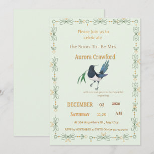 Mint Green Botanical Dove Square Bridal Shower Inv Invitation