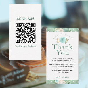 Mint Green Botanical Leave a Review QR Code Business Card