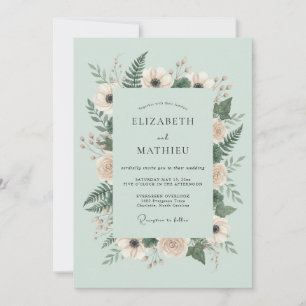 Mint Green Botanical Woodland Wedding Invitation