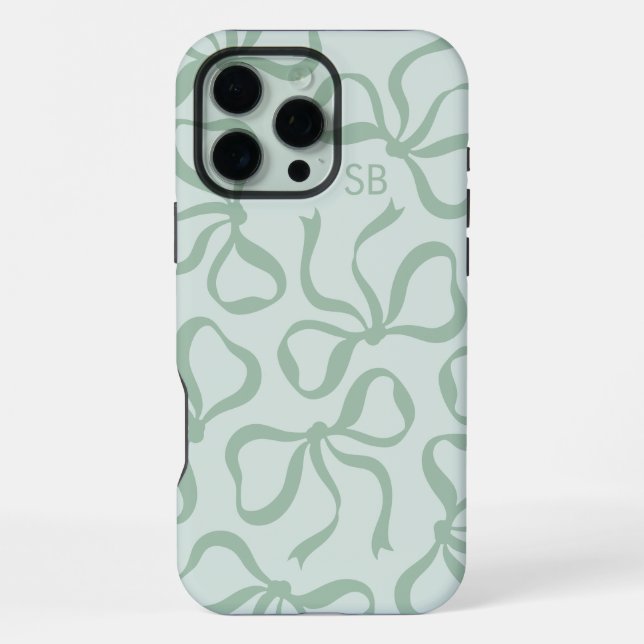 Mint Green Bow Monogram iPhone Case (Back)