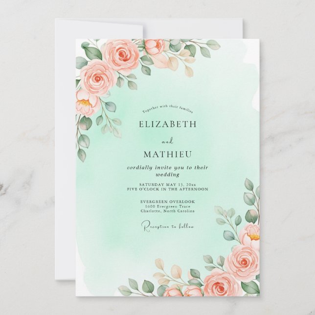 Mint Green Breathtaking Spring Wedding Invitation (Front)