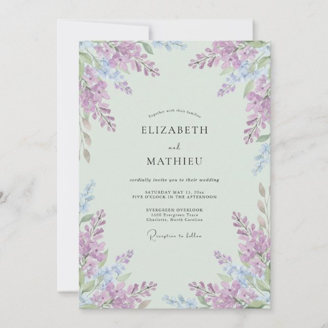 Mint Green Breezy Lavender Wedding Invitation (Front)