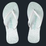 Mint Green Bridesmaid Wedding Flip Flops<br><div class="desc">Pretty wedding party flip flops with graphics of a mint green glitter on a light mint green background.  Custom text is fully customisable to suit your wedding needs.</div>