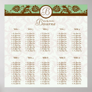 Mint Green Brown Damask Seating Chart 10 Tables