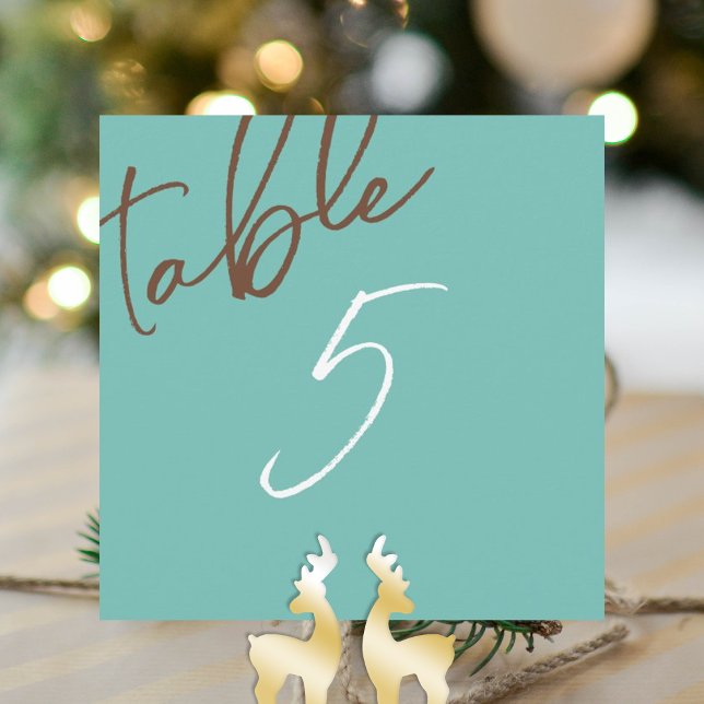 Mint Green, Brown Wedding Table Number (mint green chocolate brown elegant script calligraphy wedding table number sign for reception table)