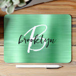 Mint Green Brushed Metal Black White Monogram  Mouse Pad<br><div class="desc">This elegant personalised mouse pad features a monogram and first name in modern black and white script on a mint green brushed metal background.</div>