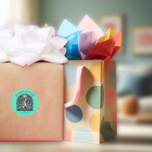 Mint Green Bunny Gardener Stained Glass Easter Classic Round Sticker