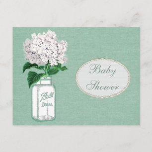 Mint Green Burlap, Jar & Hydrangea Baby Shower Invitation