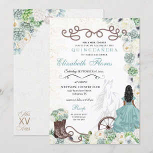 Mint Green Cacti Western Charro Horse Quinceañera Invitation