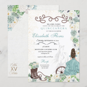 Mint Green Cacti Western Charro Horse Quinceañera Invitation